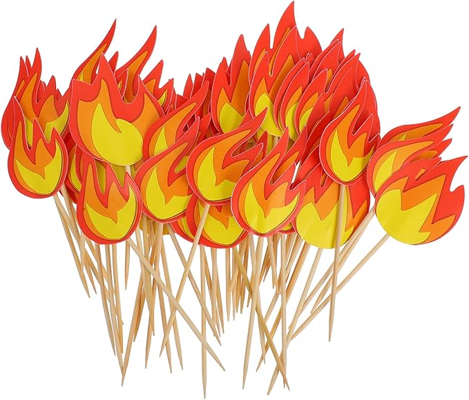LUOZZY 50 Pcs Fire Flame Cake Topper Creative Flame Cupcake Picks Fire Rescue Theme Birthday Cake Cupcake Decorations