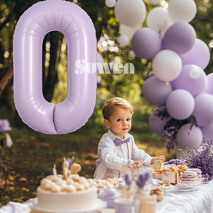 SUWEN 40 Inch Light Purple Large 0 Balloon Number Big Foil Helium Lavender Number Balloons Huge Mylar 0-9 Giant Jumbo Happy 0th Birthday Party Anniversary Decorations