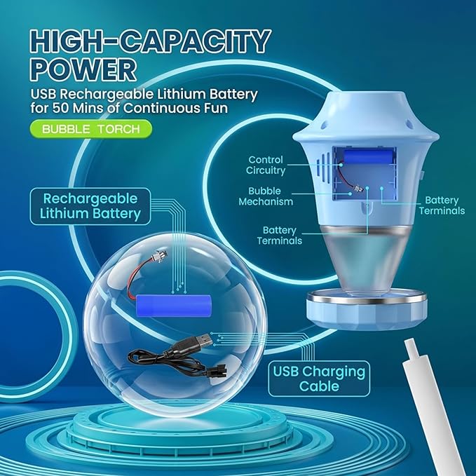 【Cherry Red + Ocean Blue】 Bubble Machine - Automatic Bubble Maker Torch with Adjustable Height Up to 47 Inche with LED Lights & Music for Birthday Party Garden Yard