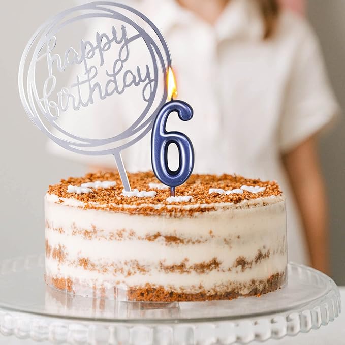10-Piece Number Candles - Glitter Cake Toppers, Wedding & Birthday Cake Candles, Blue & Number 0-9
