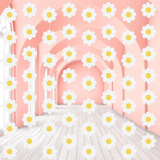 Pasimy 8 Pcs Daisy Boho Party Decorations Groovy Daisy Paper Garlands White Flower Hanging Garland Banner Hippie Flower Cutouts for Birthday Shower Wedding Party Favor Supplies(Fresh,White)