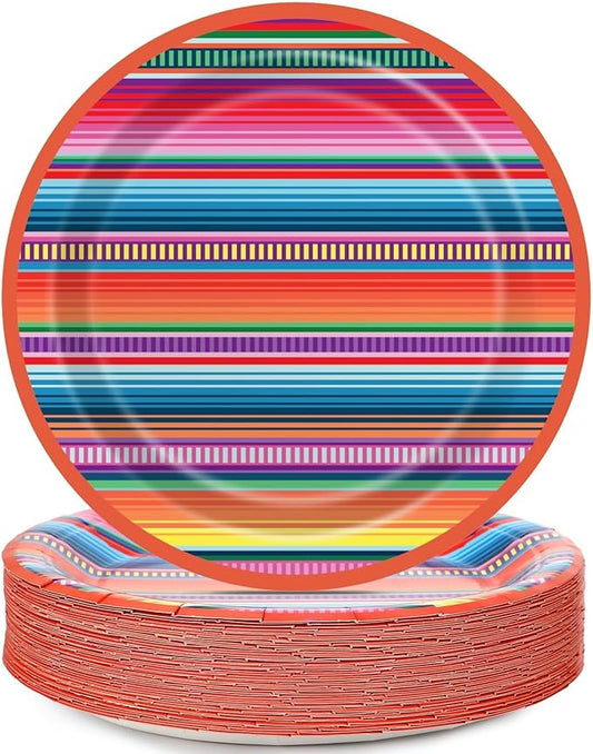 48PCS Fiesta Party Paper Plates Mexican Serape Fiesta Party Decorations Taco Plates Disposable Day of The Dead Supplies 7" Mayo Dessert Platters Mexico Stripes Dia De Los Muertos Decor
