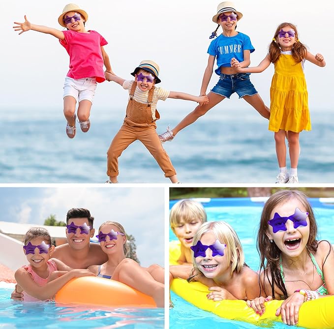 PLULON 15 Pairs Star Sunglasses Rimless Star Shape Sunglasses, Colorful Star Glasses Bulk Bachelorette Party for Birthday Beach Kids Adult - Purple