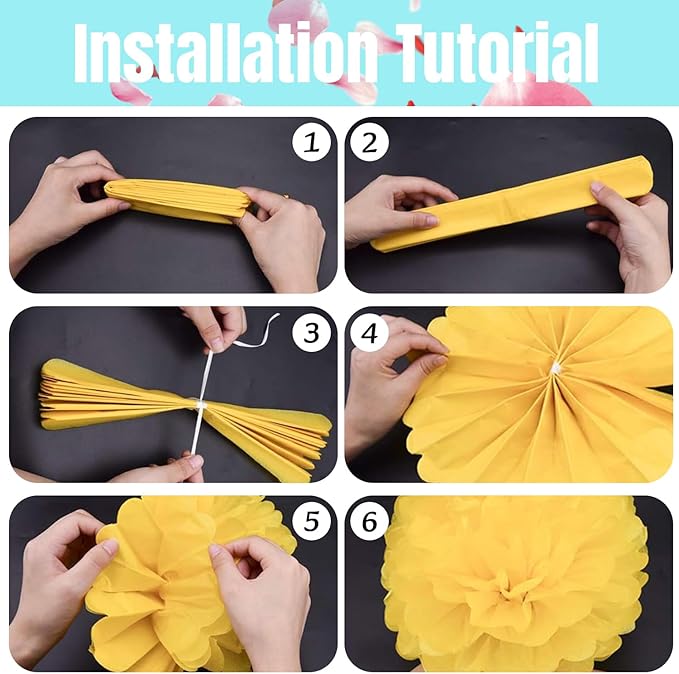 Qimoo 20pcs Light Blue Paper Pom Poms Decorations, DIY Decorative Tissue Paper Pom-poms Flowers Ball for Party Wedding Outdoor Decoration