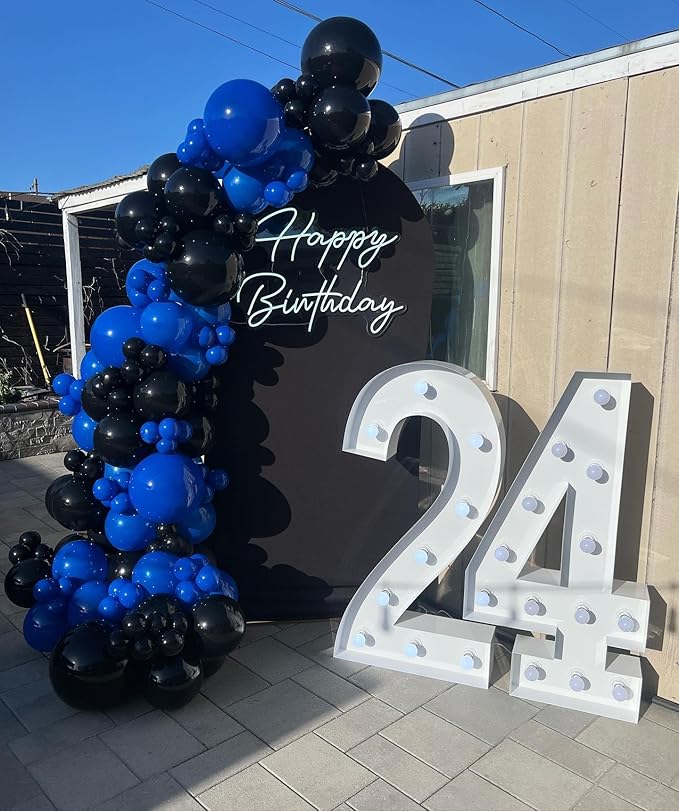 Blue and Black Balloon Arch Kit - 154Pcs 5 10 12 18 inch Royal Blue and Black Balloon Garland Kit for Boys Birthday Graduation New Years Baby Shower Halloween Supplies Party Decorations