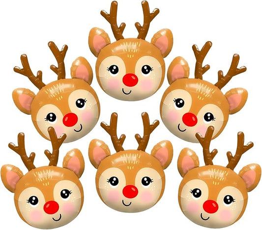 Deer Balloon 6 Pcs Christmas Balloons Set Reindeer Foil Balloons for Deer Themed Hunting Party Decoration Supplies Christmas Birthday Decoration