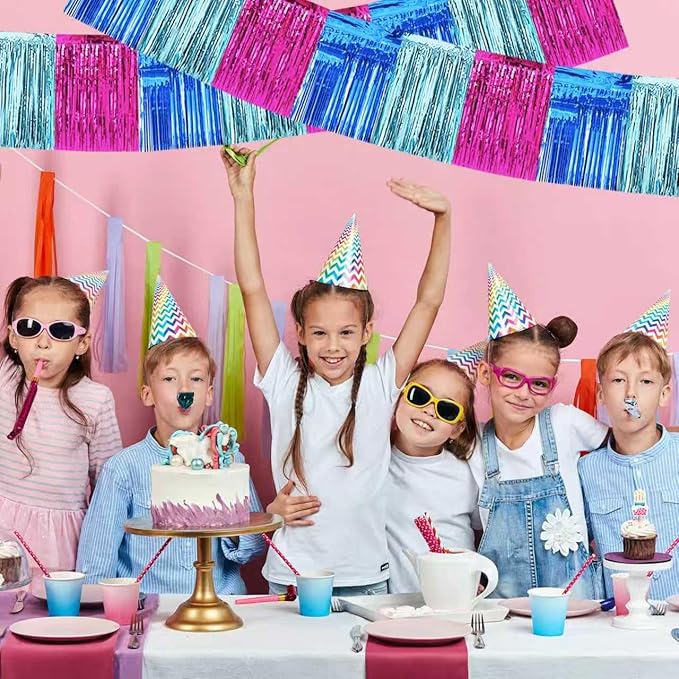 BEISHIDA 3 Packs Metallic Foil Fringe Garland Mix Blue Pink Wall Hanging Tinsel Fringe Banners for Car Floats Birthday Baby Bridal Shower Wedding Graduation Holiday Party Decoration(30 Feet)