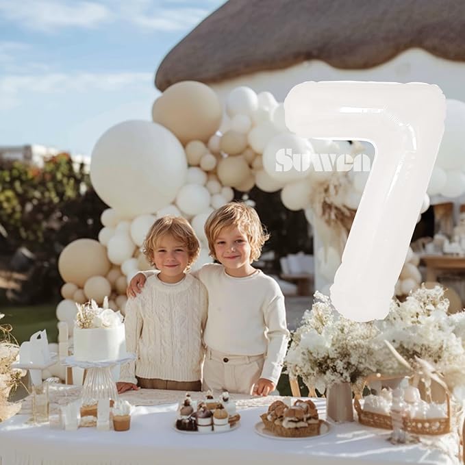 SUWEN 40 Inch White Large 7 Balloon Number Big Foil Helium Number Balloons 0-9 Giant Jumbo Happy 7th Birthday Party Decorations for Boy or Girl Huge Mylar Anniversary Party Supplies
