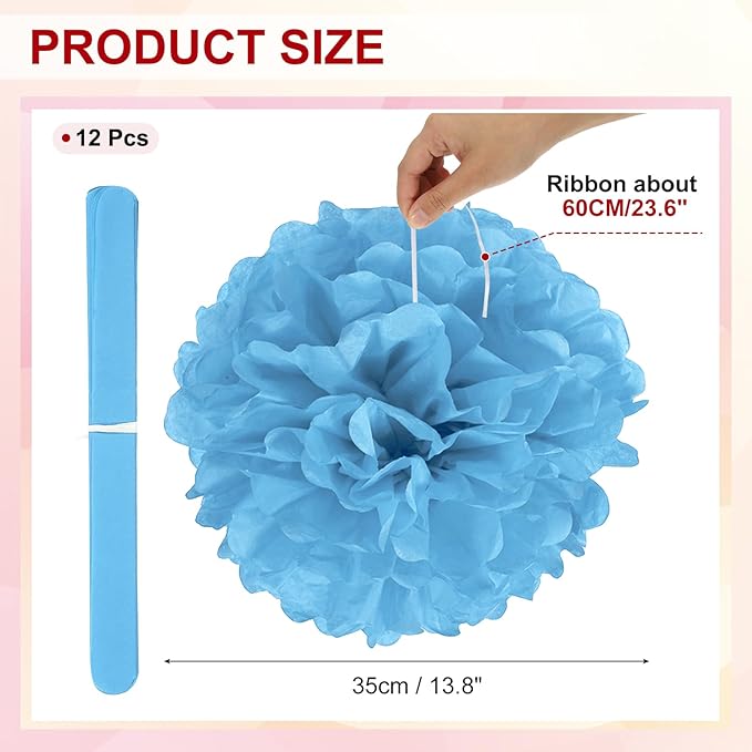 PATIKIL 14inch Tissue Paper Pom Poms, 12PCS Pom Poms Paper Flowers Ball Tissue Paper Flowers for Wedding Bridal Shower Birthday Bachelorette Party Backdrop Decoration, Blue