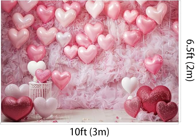 Kate 10x6.5ft Sweet Birthday Party Backdrops for Photography Happy Valentine's Day Background Pink Love Heart Balloons Backgrounds Newborn Baby Bridal Shower Portrait Studio Backdrop