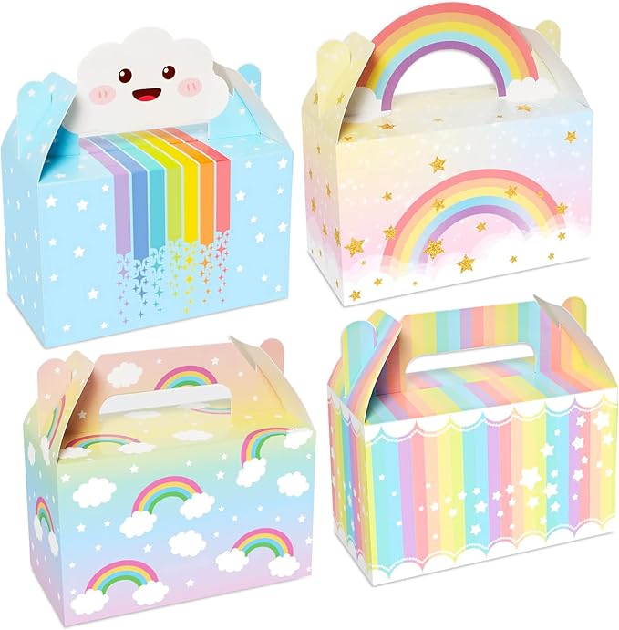 Tevxj 24 Pack Rainbow Party Favor Boxes Cloud Birthday Treat Bags Pastel Rainbow Theme Candy Goodies Valentine's Day Gift Box for Kids Girl Baby Shower Birthday Party Decorations Supplies