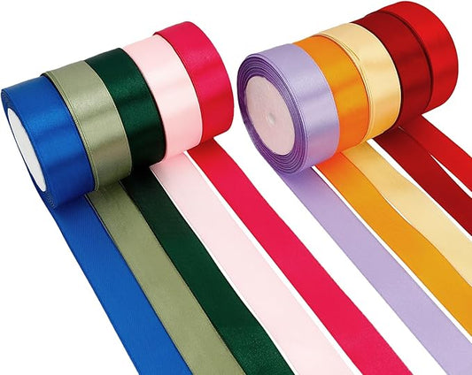 Rainbow Ribbon Assortment - 10 Rolls, 1 Inch, Pastel & Red, Colorful, Perfect for Crafts, Hair Bows, Graduation & Bachelorette Parties