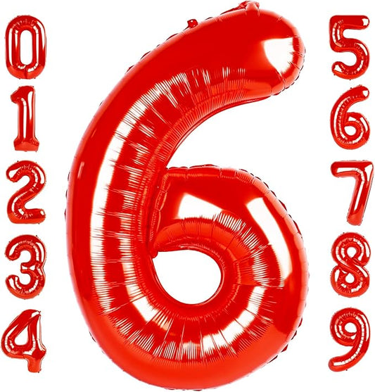 Number 6 Balloon 40 Inch, 6 7 Six Seven Birthday Decorations, 6th Birthday Balloon for Men Women, Red 16 60 61 65 Numbers Balloons Graduations Anniversary Supplies