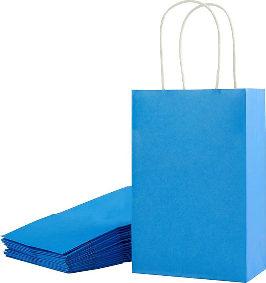 SUNCOLOR 12-Pack Blue Gift Bags with Handles – 8" Recyclable Small Paper Goodie Bags for Party Favors, Baby Showers, Birthdays, Boys’ Parties & Business Gifts