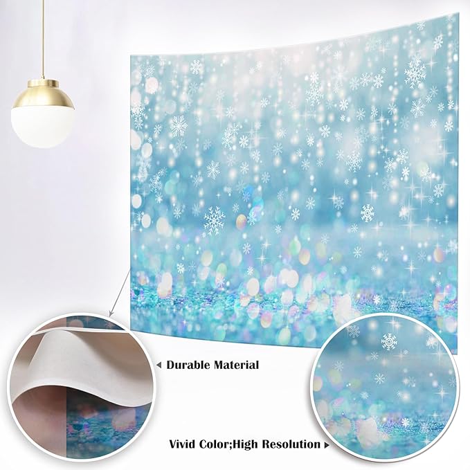 Mocsicka Winter Wonderland Snowflake Bokeh Backdrop Ivory Spot Bokeh Winter Christmas Backdrops for Photography Kids Children Newborn Baby Birthday Holiday Party Decor (Blue, 10x8ft(120''x96''))