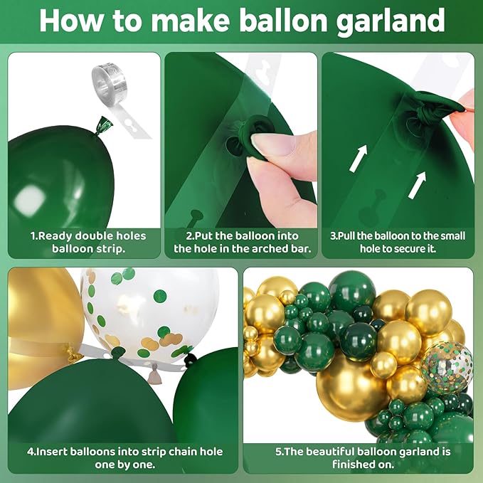 Ouddy Party 149Pcs Green and Gold Balloon Garland Kit Different Sizes 18 12 10 5Inch, 6Pcs 18” Metallic Green Gold Confetti for Graduation Balloons Class of 2026 Decorations Birthday Party Decor