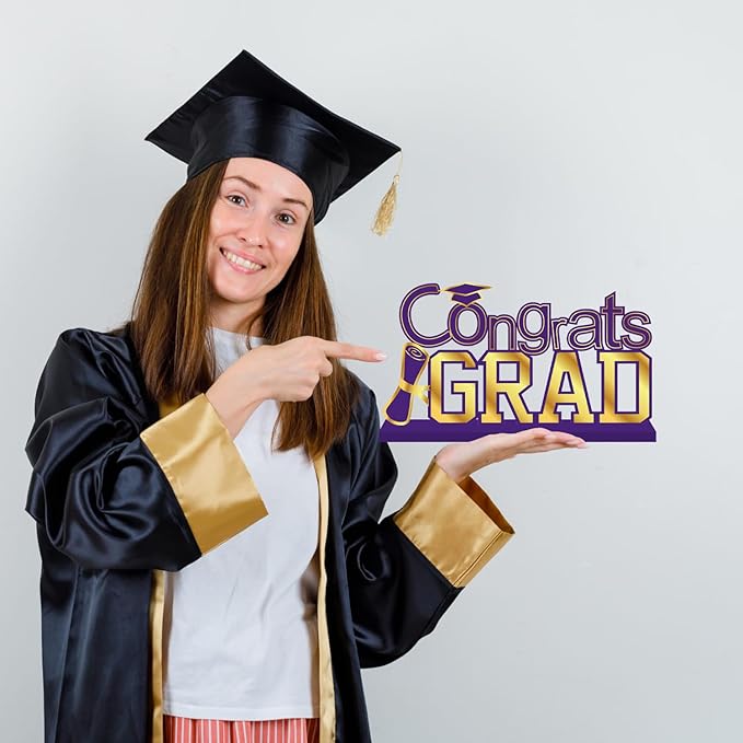 4Pcs Purple and Gold Graduation Decorations 2026 Congrats Grad Wooden Table Centerpieces Class of 2026 Table Sign Decorations for Graduation Centerpieces