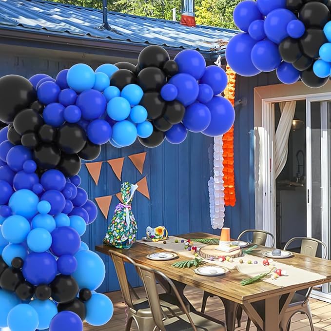 Blue and Black Balloon Garland Arch Kit, 122PCS Black Light Blue Royal Blue Balloons for Boys Video Gaming Birthday Retirement Teens Gamer Fan Level Up Super Graduation Decorations