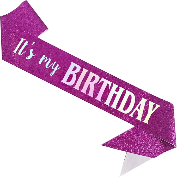 It's My Birthday Sash, Dazzle Foil Letter Glitter Purple Birthday Sash for Women Girl Kids Teenager Funny Bday Gifts Party Favors Photo Prop