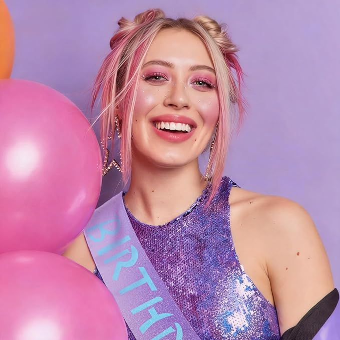 Canitor Kpop Theme Birthday Decorations Soft Satin Birthday Girl Sash for Women Dress Outfits Party Favors Accessories (purple gradient+blue words)