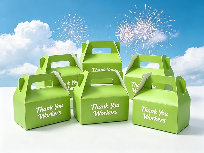 XAGLVV 24 Pack Green Paper Gable Boxes with Handles - Treat & Goodie Box for St. Patrick's Day, Nature-Themed Party Favors