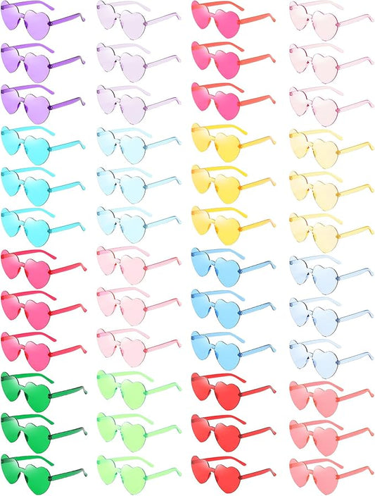 Matcheck 48 Pack Heart Rimless Sunglasses Frameless Colored Party Glasses Transparent Fun Eyewear for Adult