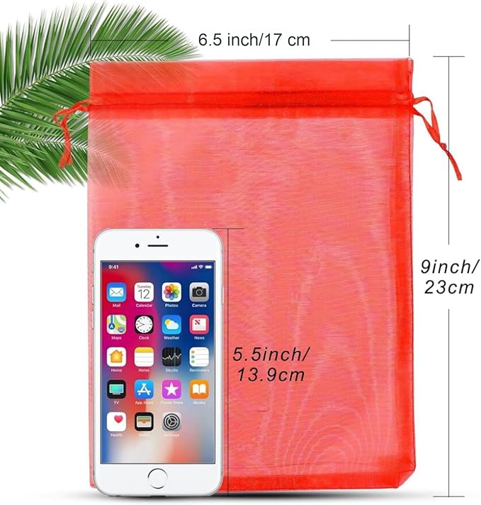 ANZNKU 50 Pack Red Organza Bags 6x9 inches Mesh Bags Drawstring, Sheer Mesh Bag Drawstring, Gift Bag for Easter Gift Party, Wedding Mesh Festival Makeup Favor Pouch