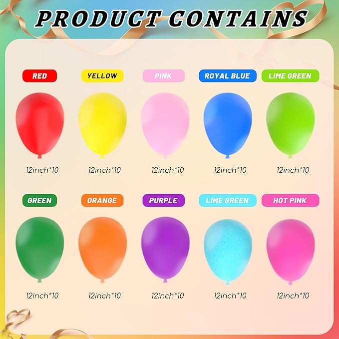 160 Pack Latex Balloons 12 Inch Rainbow Balloons 10 Kinds Colors Multicolor Bulk Balloons for Birthday Baby Shower Wedding Family Party