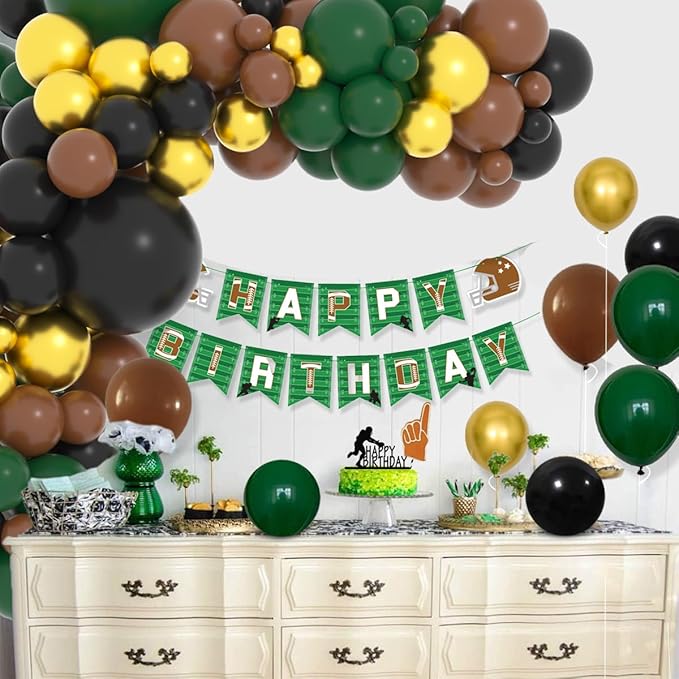 Dark Green Black Gold Brown Balloon Garland Arch Kit, Green Black Balloon Gold, Brown Balloons for Football Birthday Graduation Prom Camo Jungle Safari Baby Shower Party Decorations
