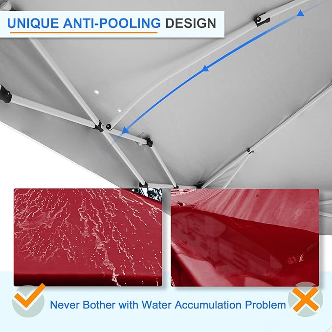EAGLE PEAK Pop Up Canopy Tent with Wheeled Carry Bag, 8 Stakes, 4 Ropes, 4 Weight Bags, Easy Set Up Tent Canopy, 12x12 ft, 144sqft of Shade, Burgundy