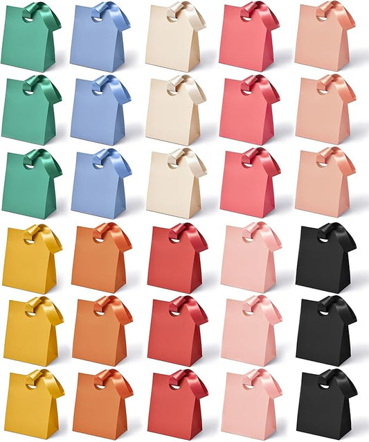 Vitalizart Paper Gift Bags With Ribbon Handles Set of 30 Assorted Colors Bulk Reusable For Gift Wrap Kids Birthday Bridal Shower Party Favors Goodie Bags Candy Christmas 5.91"x3.54"x7.28" Small