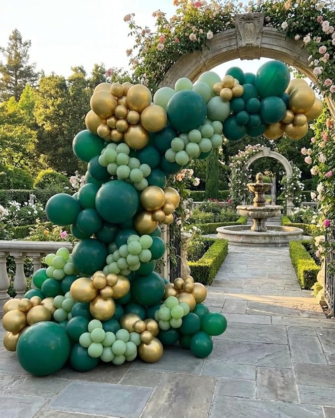 Green and Gold Balloons Garland Arch Kit - Dark Emerald Green Hunter Forest Sage Green Metallic Gold Balloons for Birthday Baby Shower Anniversary Wedding Jungle Safari Party Decorations