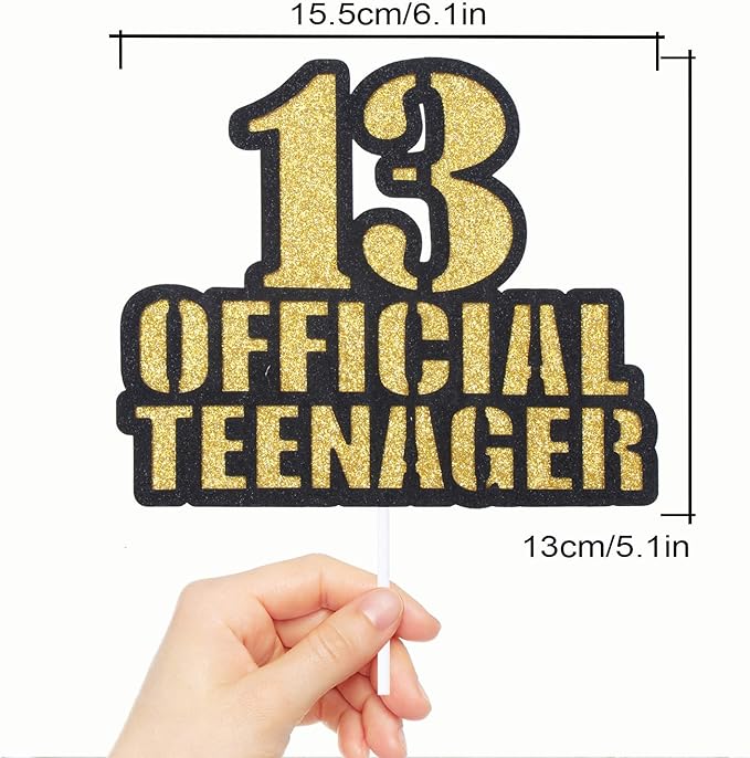 OFFICIAL TEENAGER 13 Birthday Cake Topper - Video Game Boy's 13th Birthday Gold Glitter Cake Supplies - Thirteen Years Old Birthday Party Decoration