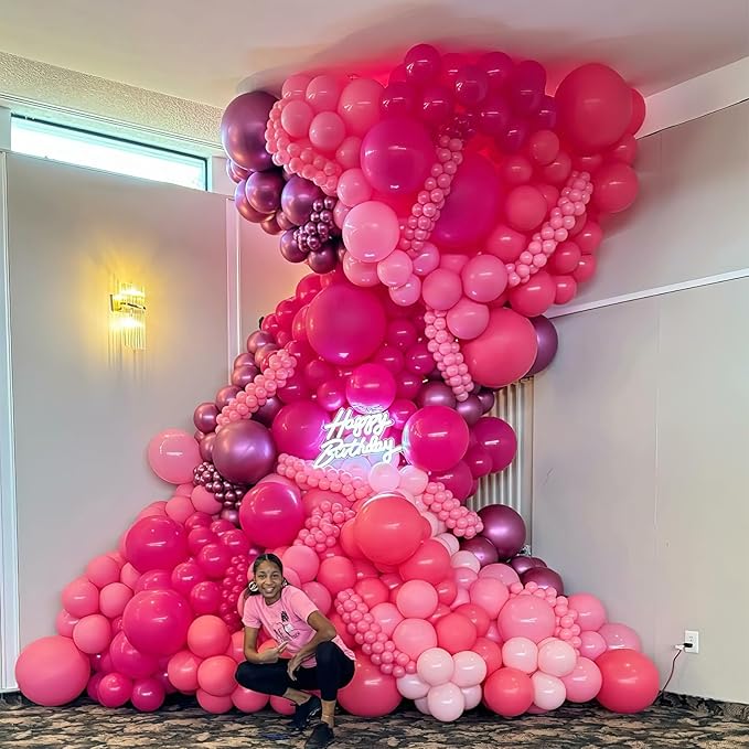 HILAVO Balloon Arch Kit - Hot Pink, Baby Pink, Metallic Party Helium Balloons Garland With Pastel Light, Dark Magenta, Latex Balloons for Girls Wedding, Baby Shower, Princess Birthday Party Decor