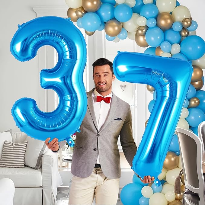 Blue Number 7 Balloon 40 Inch, Big Large Foil Helium Number Balloons, Jumbo Giant Mylar Number 7 Balloons for 7 Year Old Birthday Party Decorations Supplies Anniversary Celebration