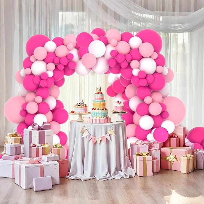 Rose Red Pink White Balloon Garland Arch - Lihgt Pink White Balloons Rose Red Balloons Valentines Party Balloons for Wedding Anniversary Girl Birthday Baby Shower Bridal Shower Party Decors