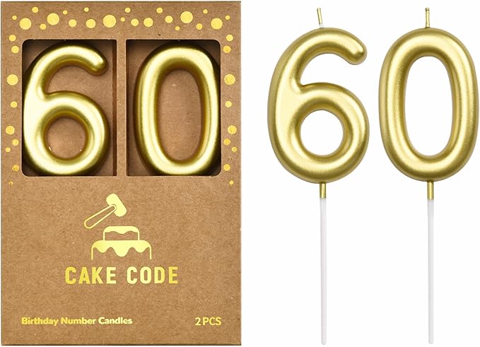 2.76 Inch Classical Gold 60 Number Birthday Candles, Gold Number Candles, Cake Number Candles, Party Celebration