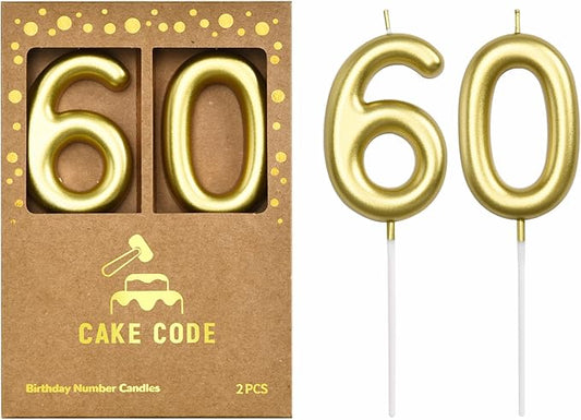 2.76 Inch Classical Gold 60 Number Birthday Candles, Gold Number Candles, Cake Number Candles, Party Celebration
