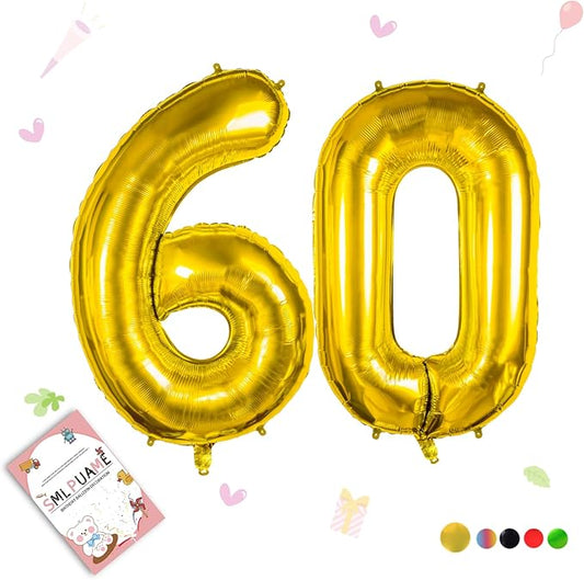 40 inch Number Balloon 0-9 Gold Large Number 60 Balloons,Digital Balloons for Birthday Party Celebration Decorations Supplies, Helium Foil Number Balloons for Wedding Anniversary