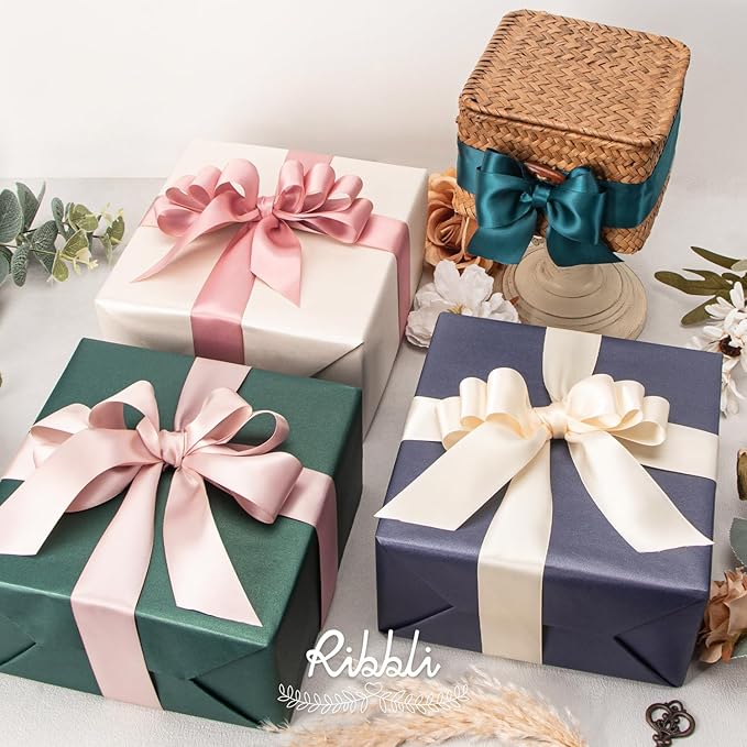 Ribbli Cream Double Faced Satin Ribbon,1” x Continuous 25 Yards,Use for Bows Bouquet,Gift Wrapping,Baby Shower,Floral Arrangement