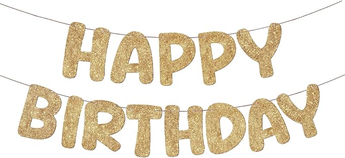 Fulmoon Glitter Pre Strung Happy Birthday Banner No DIY Party Decorations Happy Birthday Sign Decor for Men Women Boy Girls Backdrop(Champagne Gold)