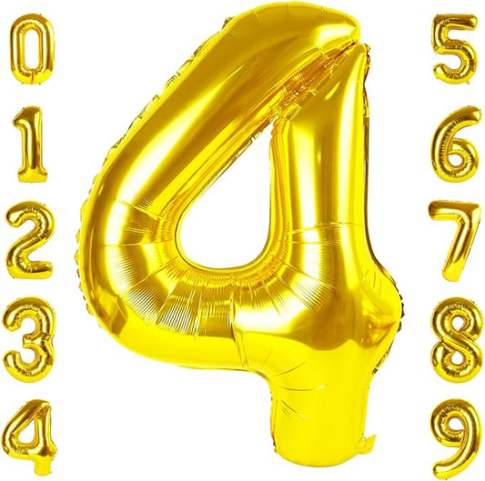 40 Inch Numbers Balloon, 4 Gold Ballon for 4th 14 40 44 Birthday Party, Balloon 4 Number for Graduations Wedding Party Baby Shower