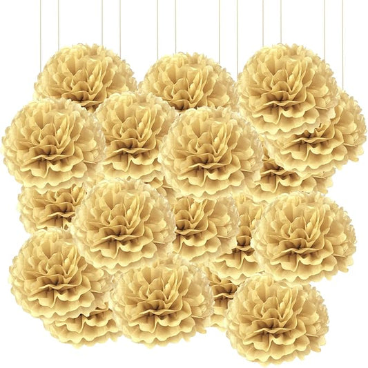 Qimoo 20pcs Khaki Tissue Paper Pom-poms Flowers Ball for Party Wedding Outdoor Decoration