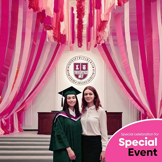 12 Pink Streamers, 984ft Pack of Pink Crepe Paper Rolls for Decorations, Birthday Streamer, Party Streamers for Bachelorette Decorations (1.8 inch x 82 ft/Roll)