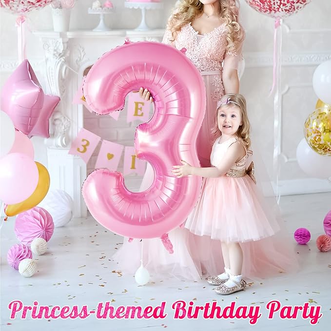 Pink Number 3 Balloon 40 inch, Big Large Foil Helium Number Balloons, Jumbo Giant Mylar Number 3 Balloons for 3 Third Birthday Party Decorations Supplies Anniversary Celebration