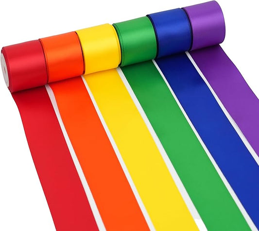 Rainbow Ribbon 1.5 Inch Double Face Satin Ribbon, 6 Rolls 30 Yards Colorful Polyester Ribbon for Gift Wrapping, Wedding, Baby Shower, Birthday Party, Hair Bows, Bouquets, Crafts