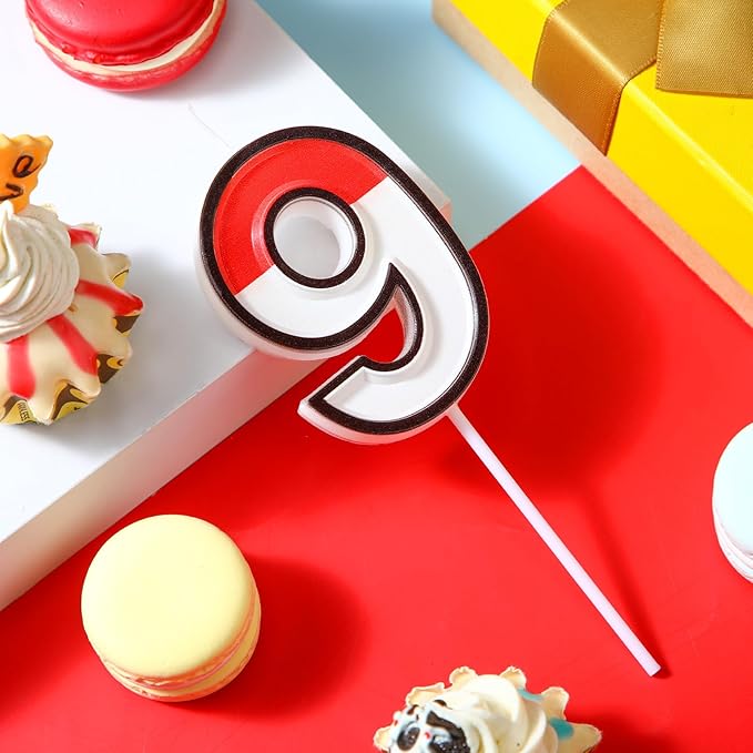 Conelist Cartoon Red and White Birthday Cake Candle Numeral Birthday Cake Topper for Animated Decoration Cartoon Party Supplies(Number 9)