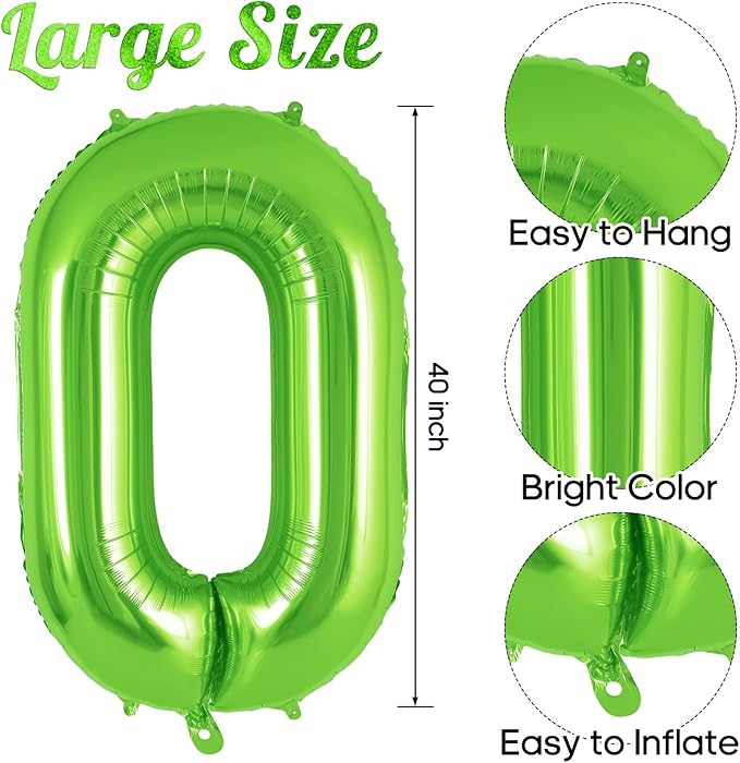 Green Number 0 Balloon 40 Inch, Big Large Foil Helium Number Balloons, Jumbo Giant Mylar Number 0 Balloons for Birthday Party Decorations Supplies Anniversary Celebration
