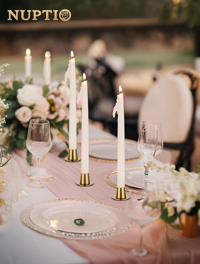 NUPTIO Candle Stick Candle Holder: Set of 4 Gold Candlestick Taper Holders - Brass Small Metal Candleholder for Fall Thanksgiving Christmas Fireplace Table Centerpiece
