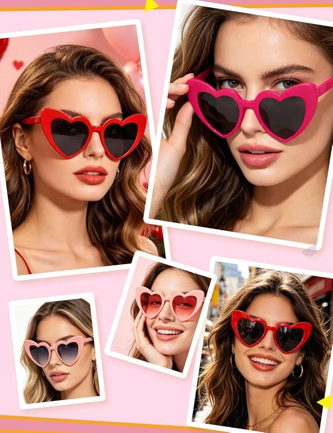 8 Pack Heart Sunglasses Vintage Cat Eye Heart Glasses Retro Bachelorette Bride Sunglasses Bulk for Women